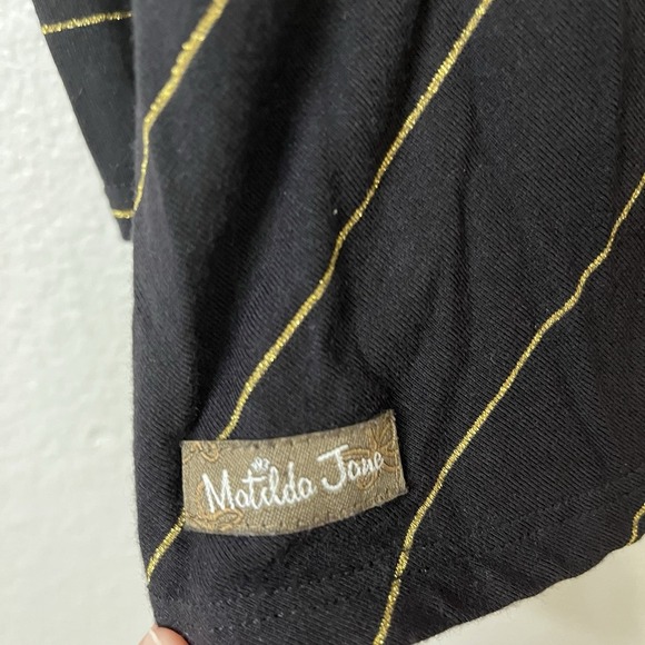 Matilda Jane Top Black Enjoy the Party Tee Gold Striped Peplum Hem - Picture 5 of 6